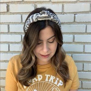 Tribal Print Turban Knot Headband - White